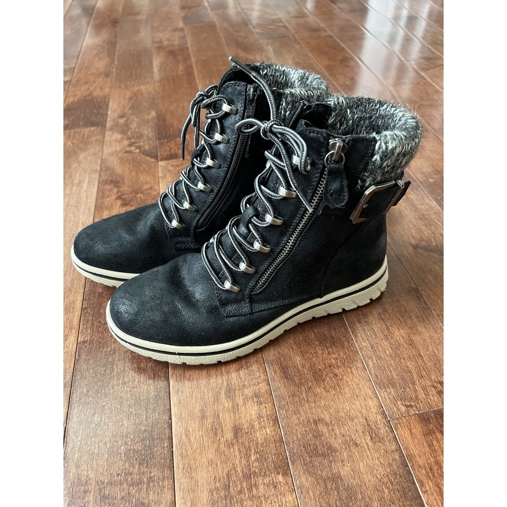 Cliffs by White Mountain Kelsie Boots Womens 8M Black Lace Up Side Zip Hiking